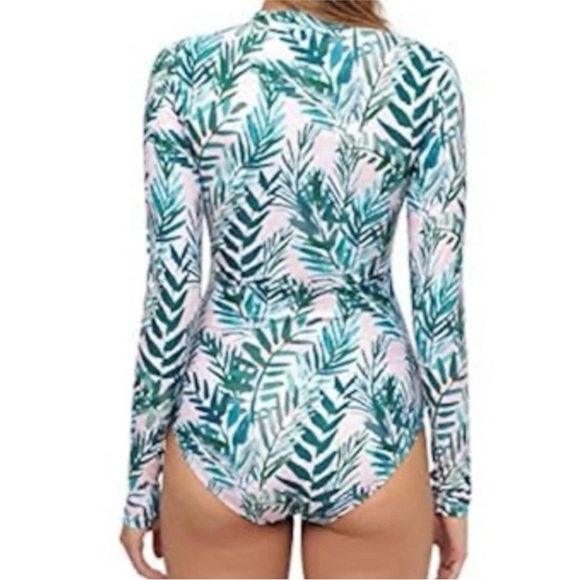 AXESEA Women’s Rash Guard Long Sleeve One Piece Swimsuit Ruched Zip Front Sz 14 - Picture 2 of 11